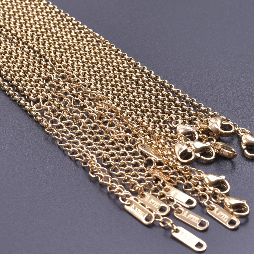 10pcs/Lot Gold Color Stainless Steel Chain 45cm Adjustable Necklace Width 1.2/1.5/1.6/2.2/2.5/3mm Men Women Jewelry Chain Bulk