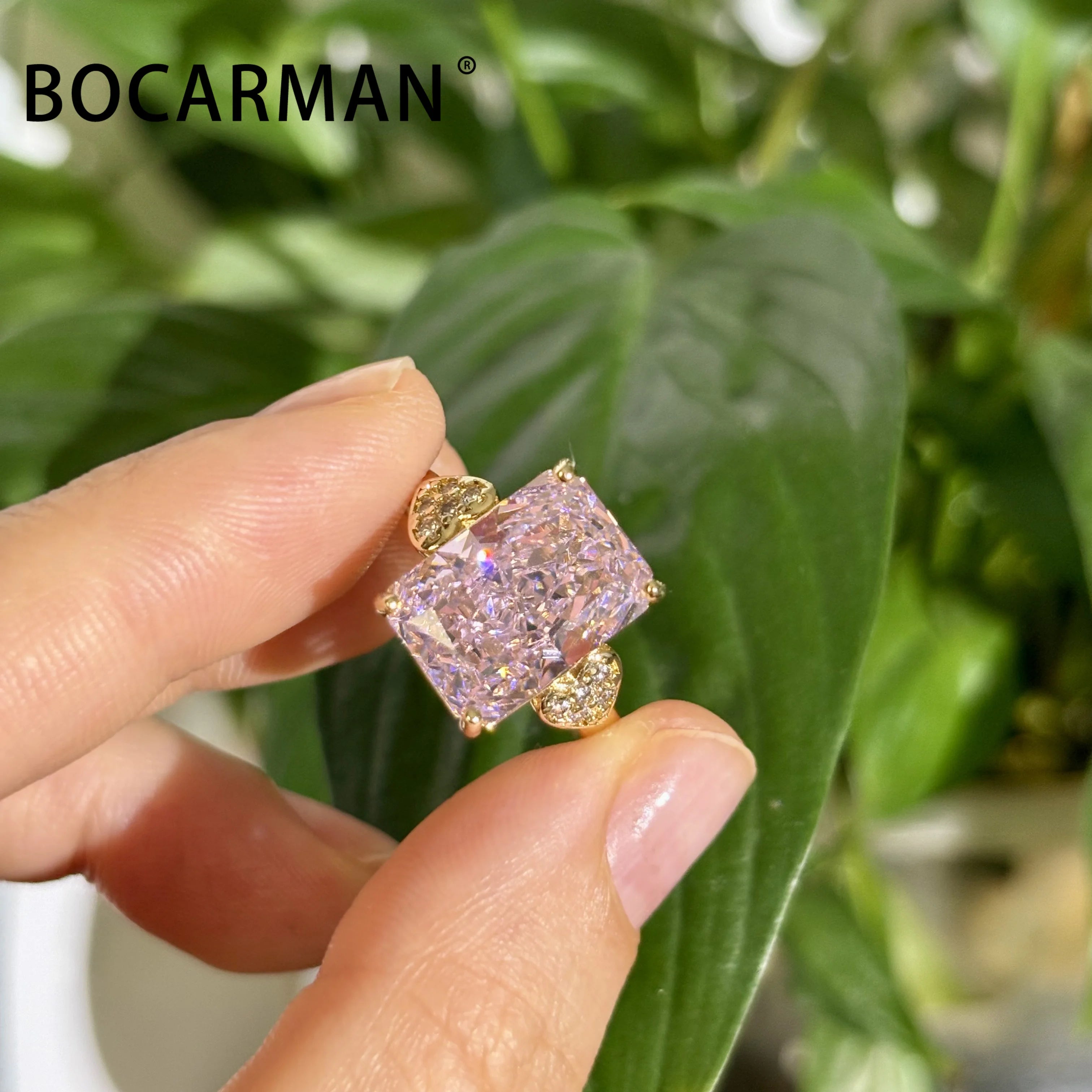 Bocarman Rectangular Ice Cut Mint Green Cubic Zirconia Copper Ring For Women Vintage Engagement Wedding Adjustable Jewelry