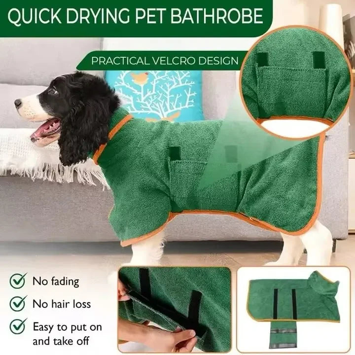 Fast Drying Dog Bathrobe, Microfiber Absorbent Soft Pet Bath Towel Grooming Coat for All Sizes