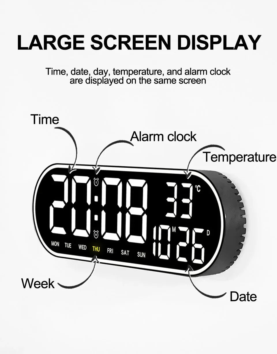 LED Digital Wall Clock Remote Control Electronic Mute Clock with Temperature Date Week Display 15-inch Timing Function Clock