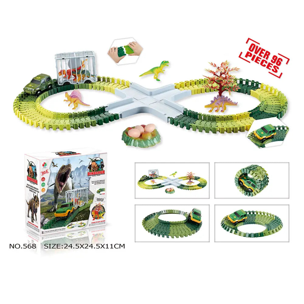 Dinosaur Railway Car Kids Track Racing Track Toys Set Bend Flexible Race Track Flash Light Car Educational Toys for Kids Gifs
