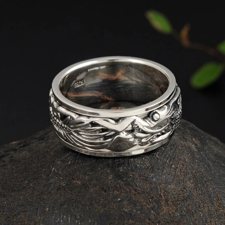 12mm Width Real S925 Sterling Silver Lucky Dragon Double Layer Rotatable Closed Dragon Ring For Man Woman Fiine Jewelry Gift