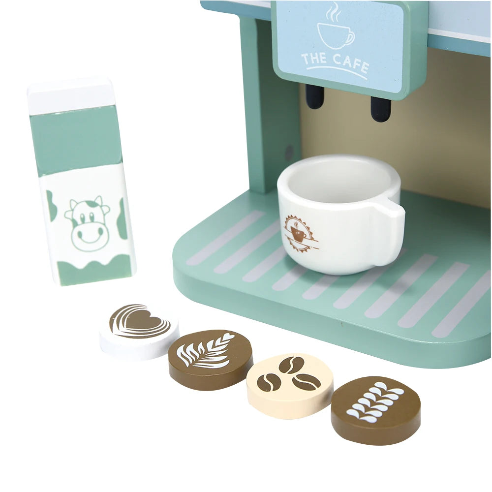 Kids Kitchen Toy Set Wooden Coffee Maker Set Simulation Cookie Pretend Play Educational Toys Gifts for Girls Boys