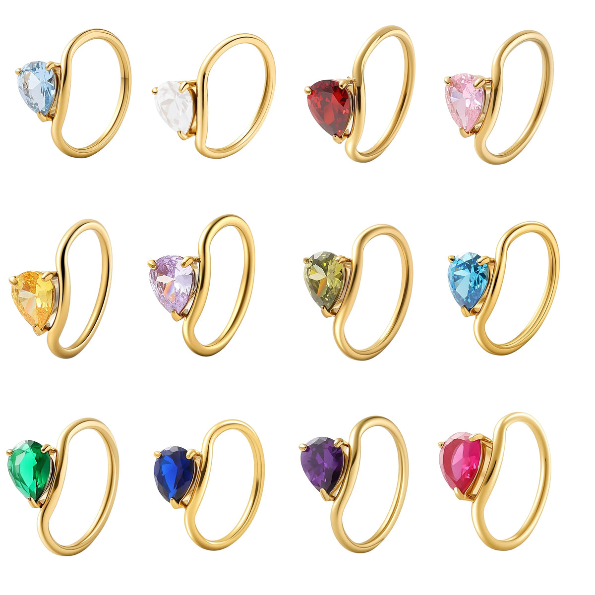 St-Delan Women's High-End Birthstone Ring 12 Colors Teardrop Zircon Ring Perfect Birthday Gift Jewelry Bulk Wholesale