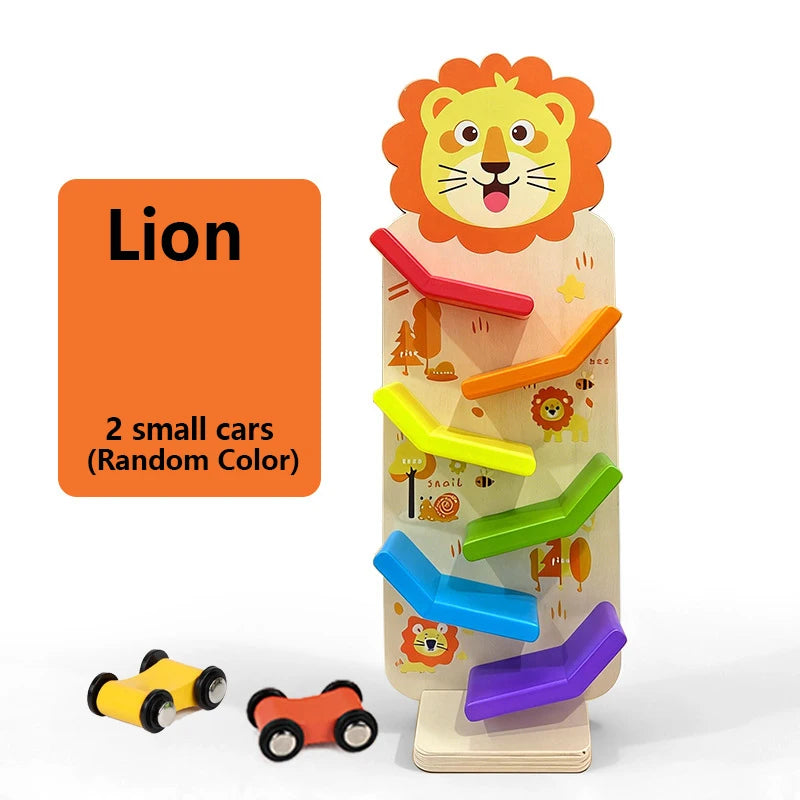 Wooden Animal Glider Car Early Education Focus Training Multi-layer Track Rolling Vehicle Parent-Child Interaction Toy for Kids