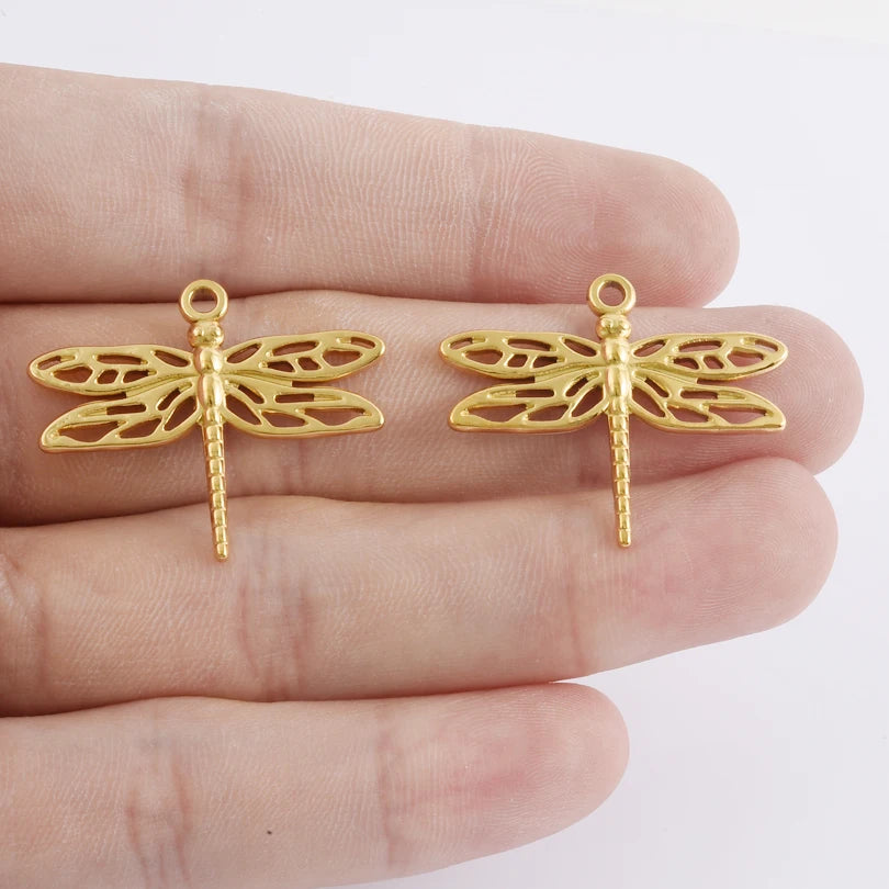 5pcs Stainless Steel Bee Spider Cicada Butterfly Dragonfly Flower Tree Grass Pendants Insects Charms Jewelry Making Accessories