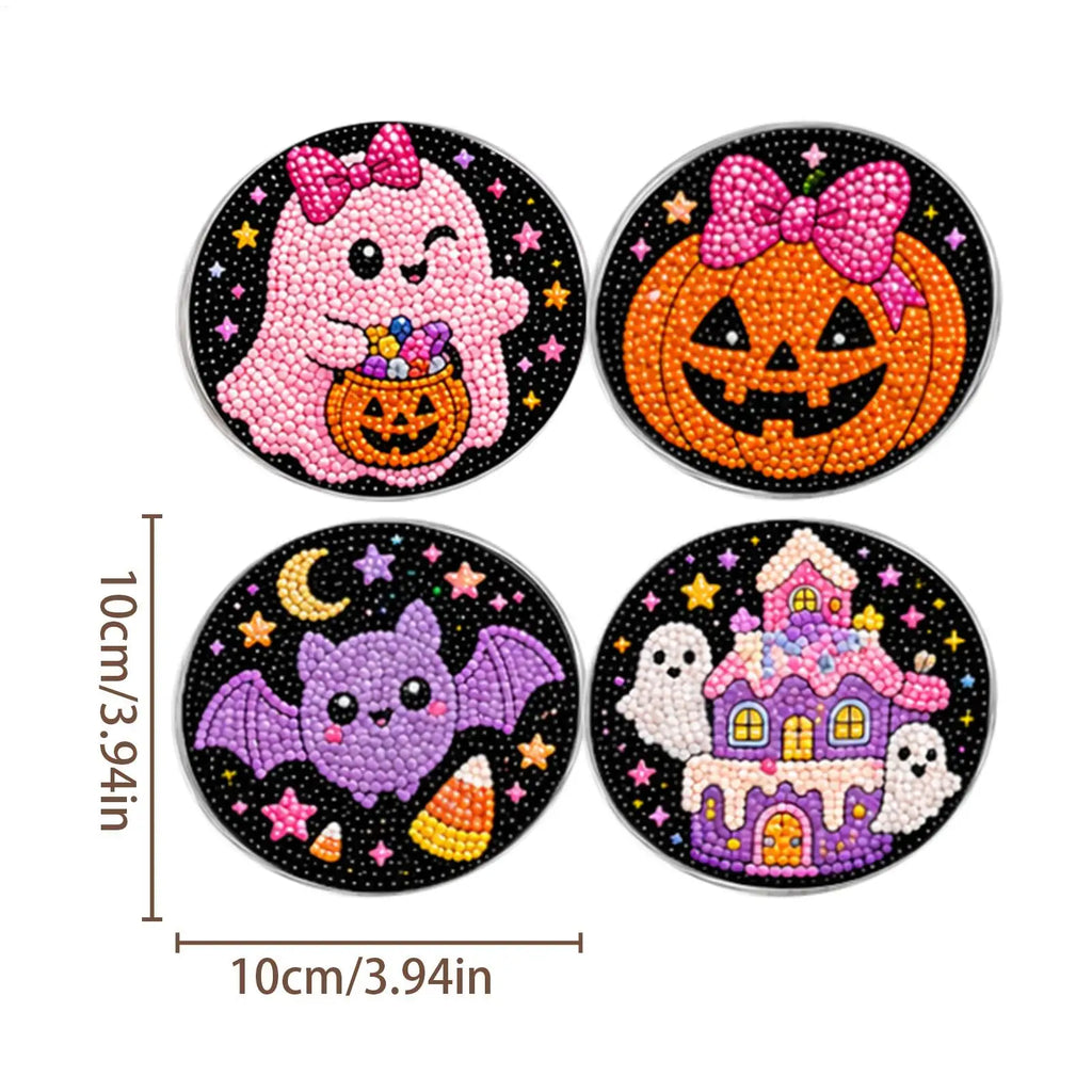 Halloween Pearl Painting Bead Kit DIY Ghost Witch Non-Slip Coaster Making Pearl Art Craft For Adults Beginners Party Holiday