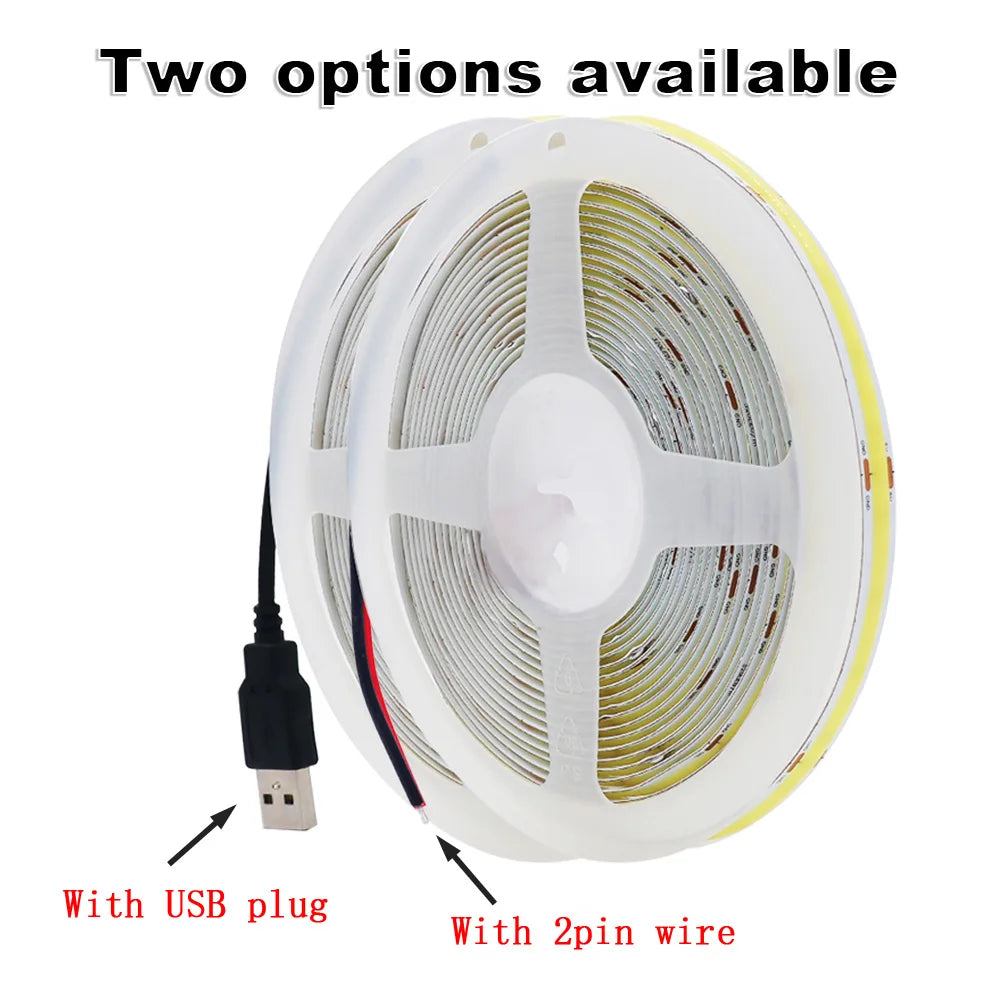 5V USB COB Led Strip Light White/Red/Green/Pink/Ice Blue/Yellow 320 Leds Flexible Ribbon DC Night Lamp TV Backlights Home Decor