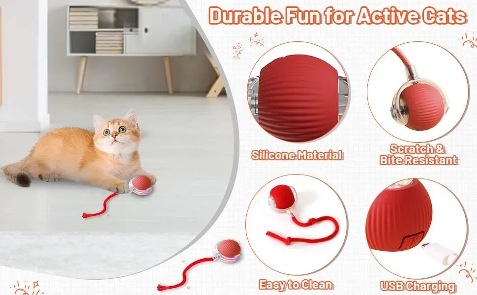 New Cat Interactive Ball Toy Automatic Rolling Ball Faux Tail Rechargeable Smart Pet Electric Toy Dog Cat Training Imitate Mouse