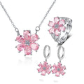 Fashion Wedding Ring for Women Pink Zircon Crystal Flower Pendant Bracelets Earrings Necklace Rings Fine Jewelry Sets FCGJHW
