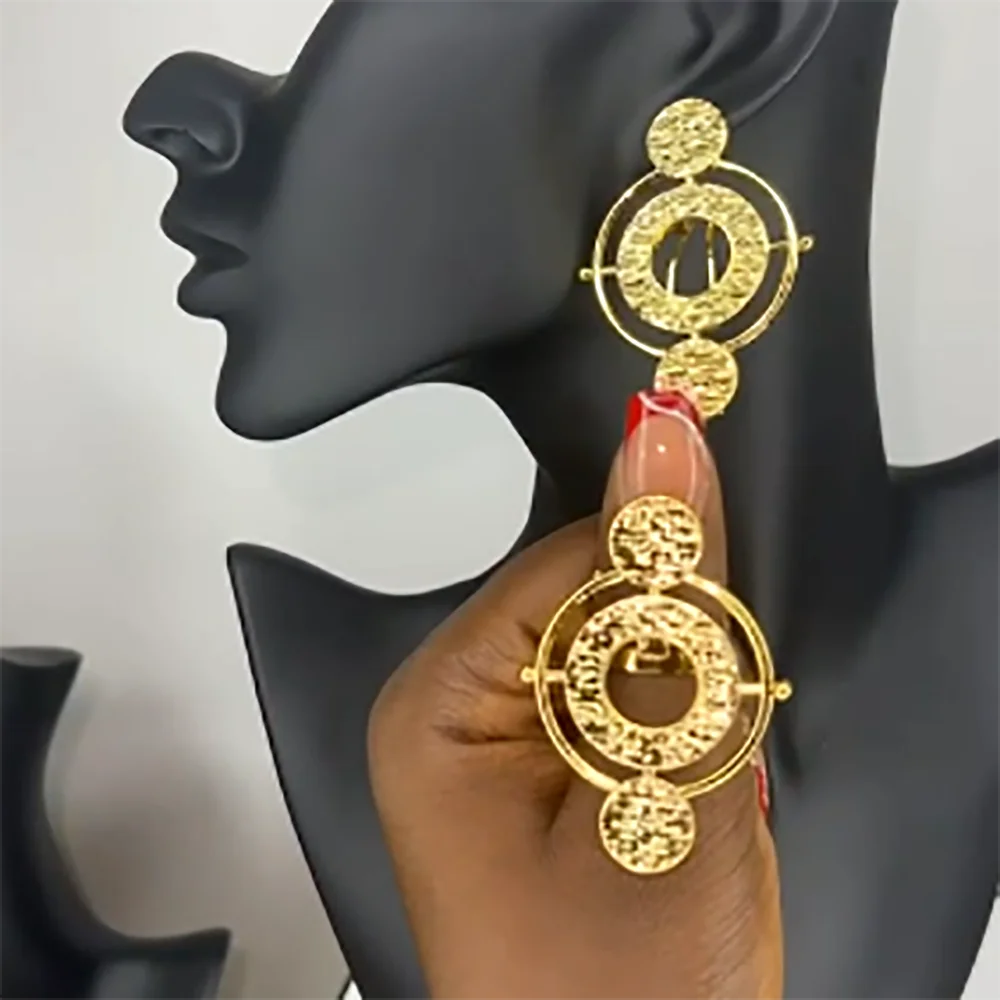 2pcs Jewelry Sets For Women Hollow Geometry Earrings Temperament Adjustable Ring Holiday Party Gifts Fashion Jewelry Accessories