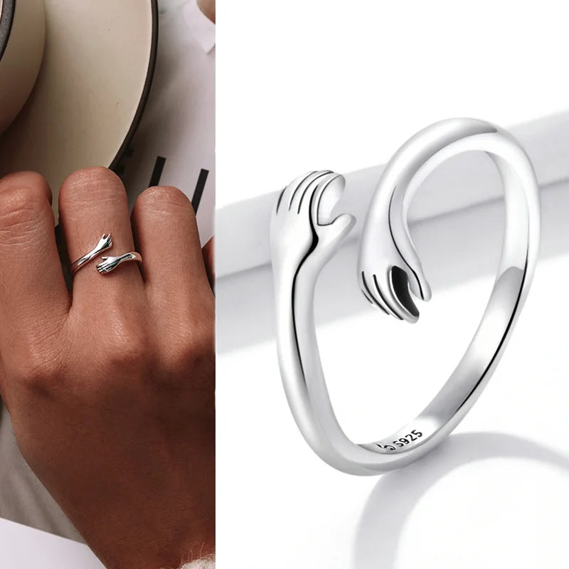 WOSTU Real 925 Sterling Silver Open Ring Finger Adjustable Size Wedding Rings For Women Engagement Fashion Silver Jewelry Gift