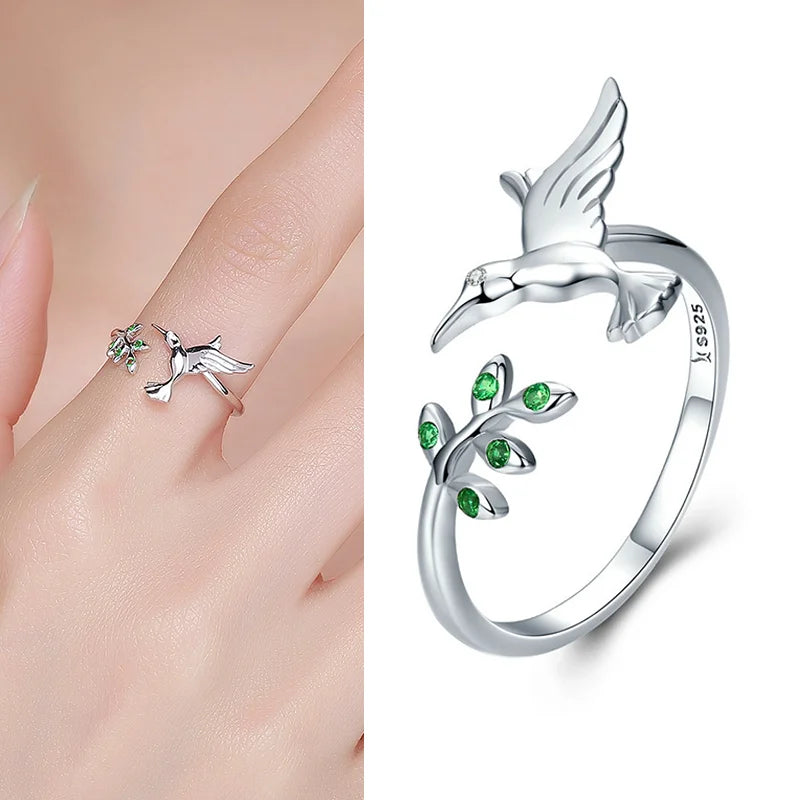 WOSTU Real 925 Sterling Silver Open Ring Finger Adjustable Size Wedding Rings For Women Engagement Fashion Silver Jewelry Gift