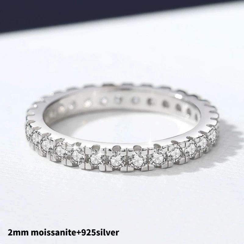 TY 2-5mm Full Moissanite For Women Sparkling Wedding Eternity Bands 100% S925 Sterling Silver Jewelry Classic Ring D VVS1