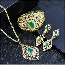 Arabic Jewelry Sets Morocco Choker Necklace Dangler Earring Bracelet Ring Gold Color Ethnic Women Charm Bijoux