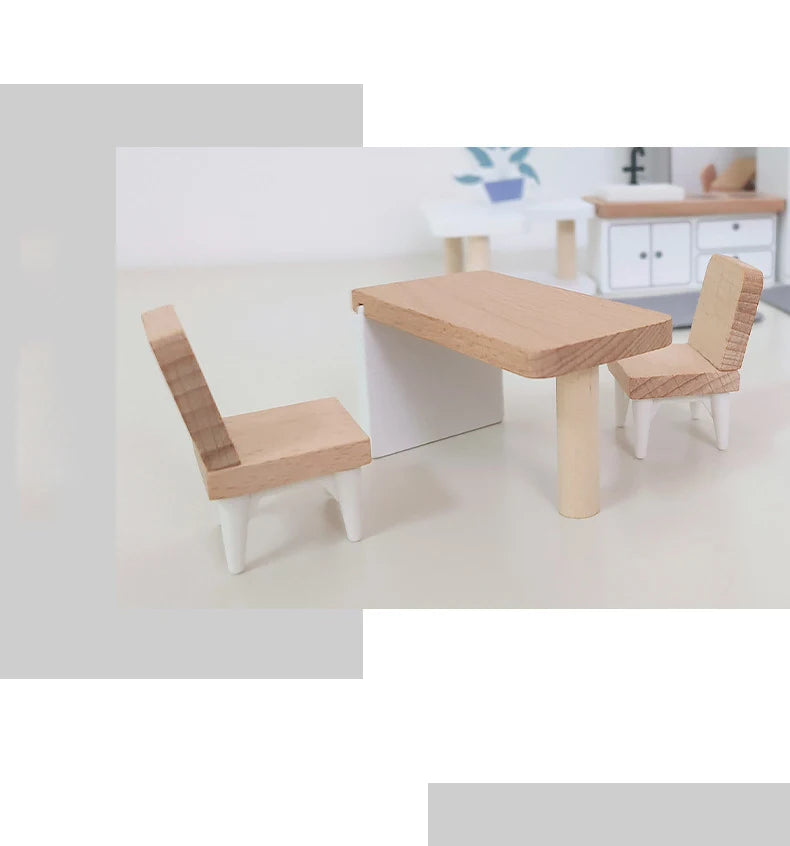 Wooden Play House Toy Set Mini Dollhouse Simulated Furniture Decoration Set Bedroom Kitchen Items Table And Chairs Accessorie