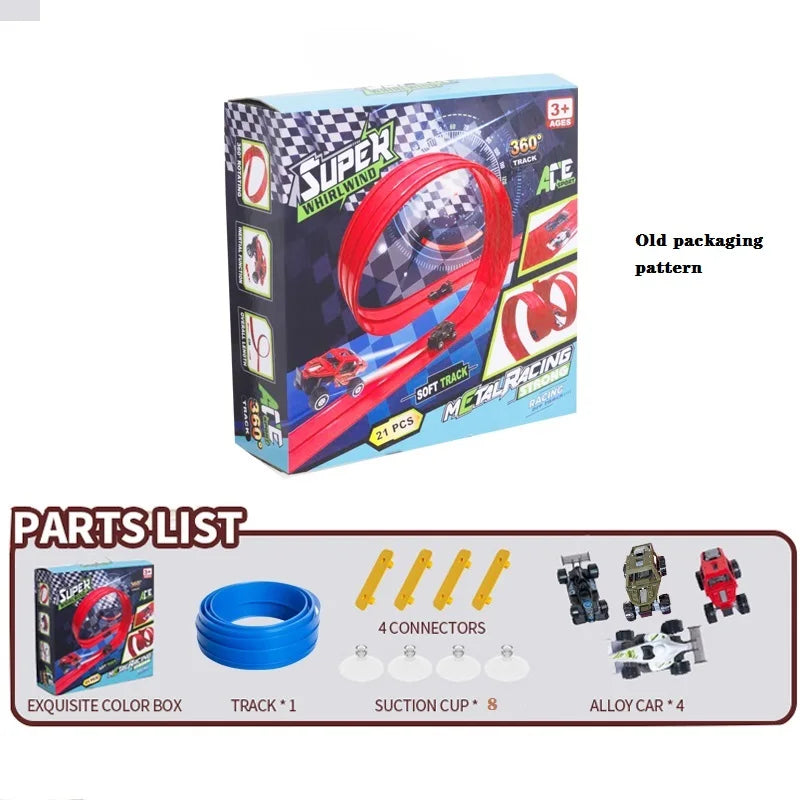 DIY Assembled Soft Track Car with Inertia Return for Kids Rolls Up Portable DIY Racetrack Birthday Gifts for Children