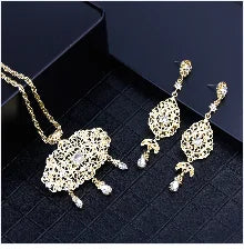 Arabic Jewelry Sets Morocco Choker Necklace Dangler Earring Bracelet Ring Gold Color Ethnic Women Charm Bijoux