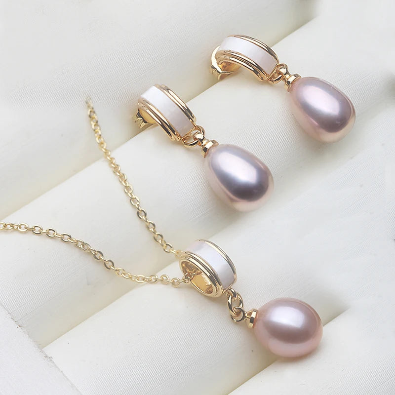 Real Natural Freshwater Pearl Necklace Earrings Set,925 Silver Set of Earrings With Pearls Wife Mother Birthday Gift Pink White