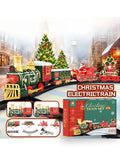 HUIQIBAO Christmas Tree Electric Train Tracks Set Santa Claus Cargo Cars With Xmas Sounds Lights Toys For Adult New Year Gift