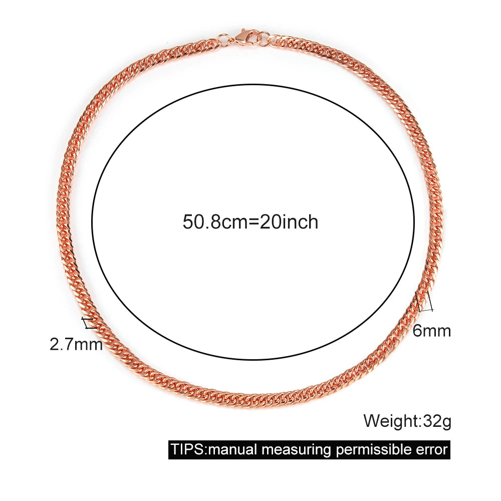 Vinterly Cuban Chain Long Necklace for Men Women Red Copper Adjustable 20/22 Inch Twisted Necklaces Anti-scratch Chain Jewelry