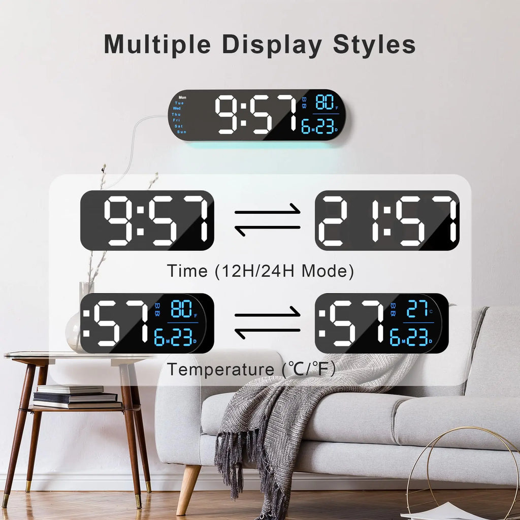 Extra Large Digital Wall Clock with LED Display with Date, Temperature, Timer for Living Room, Bedroom, Gift for Seniors