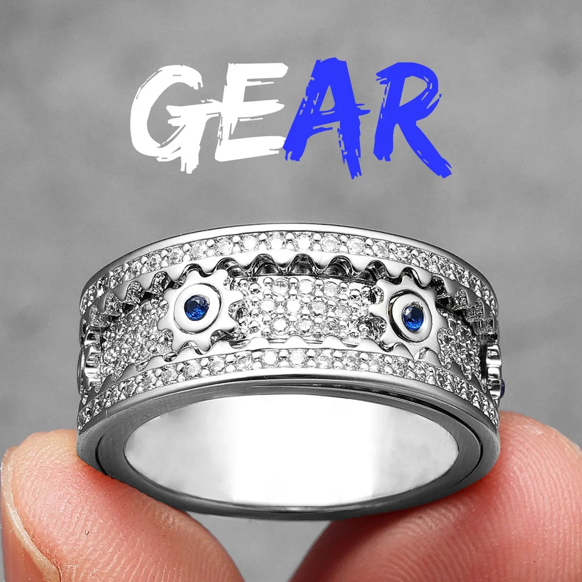 Fidget Spinner Gemstone Gear Men Rings Stainless Steel Women Jewelry Punk New in Rock Hip Hop Fashion Accessories Gift Wholesale