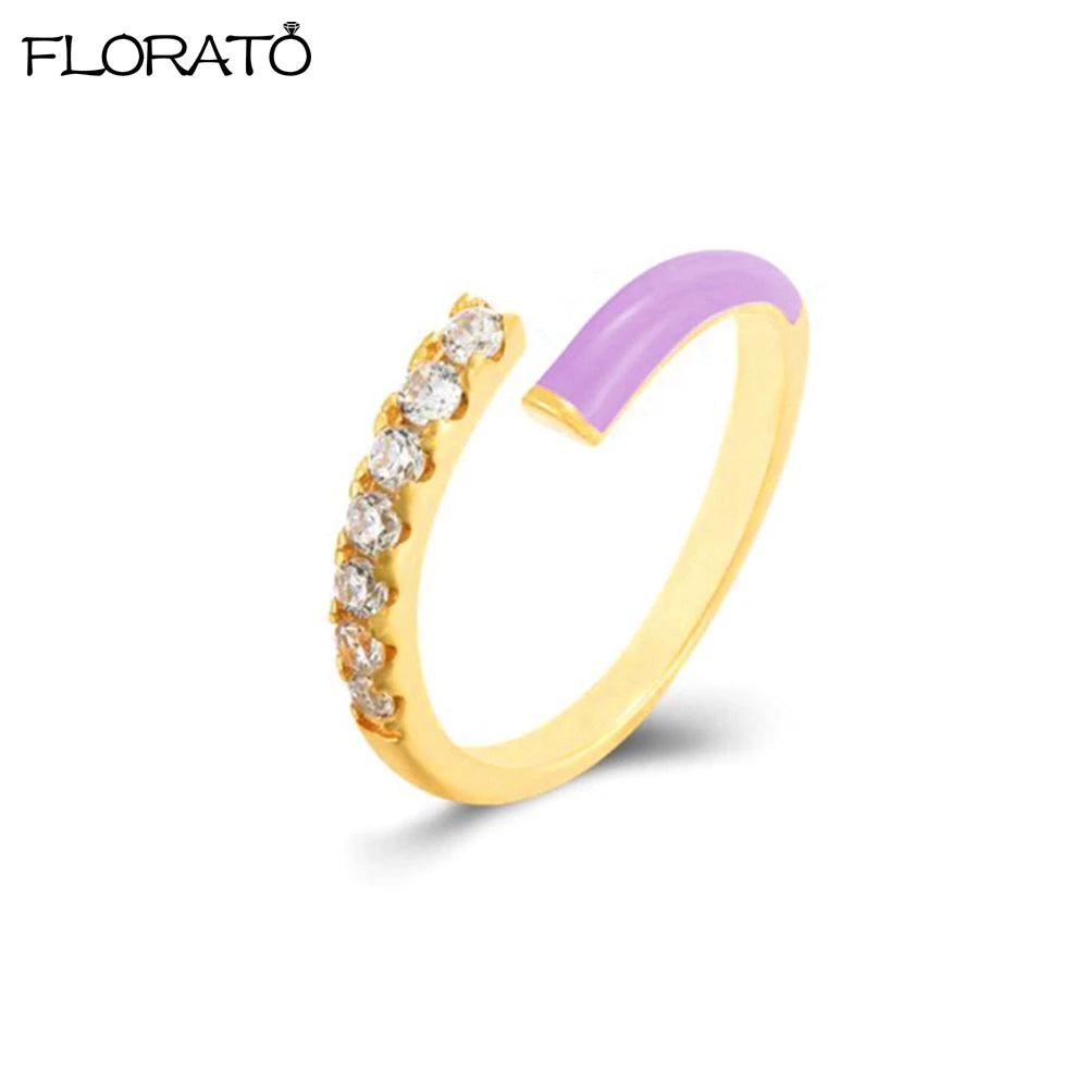 Trendy 18K Gold Plated Engagement Ring for Women Luxury Fashion Elegant Purple Crystal Wedding Rings Party Jewelry Gifts
