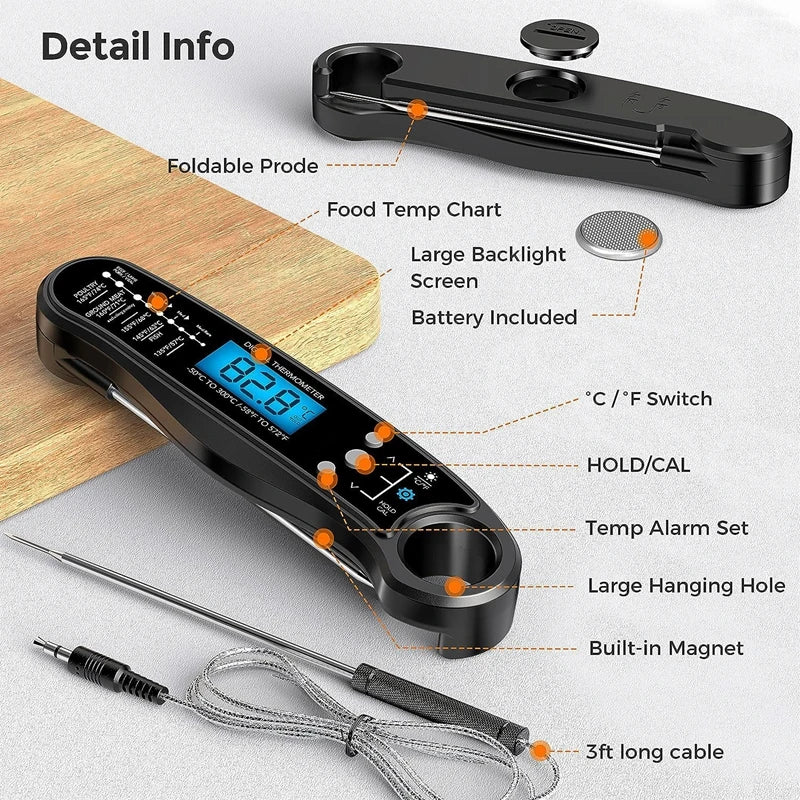 BBQ Meat Thermometer Digital Food Thermometer with 2 Probe Cooking Thermometer Milk Heat Gauge For Meat Kitchen Thermometer