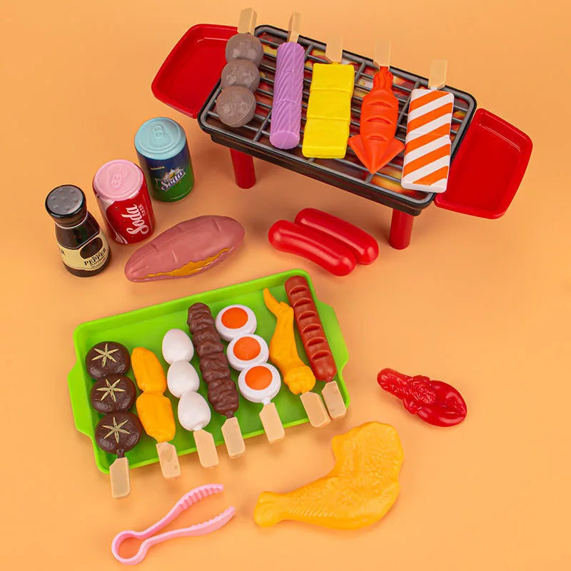 Kids Play House Barbecue Toy Set Kitchen Pretend Play Cooking Toys Simulation Food Cookware BBQ Kit Cosplay Game Gifts