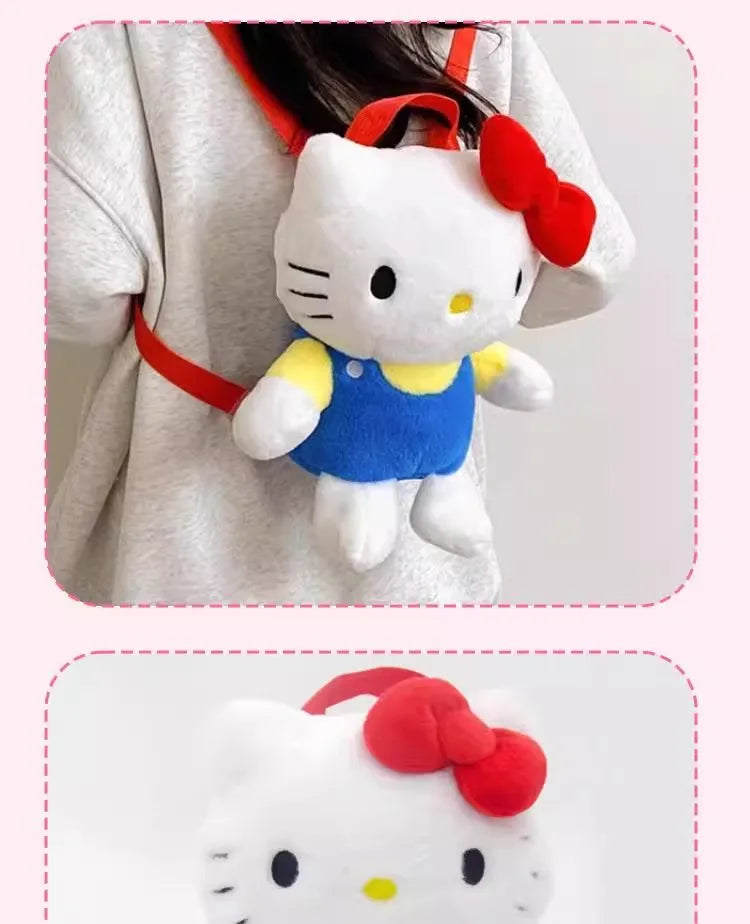 Genuine Anime Sanrio Hello Kitty Plush Backpack Kawaii Stuffed Toy Cartoon Schoolbag Bag for Girls Kids Birthday Gift
