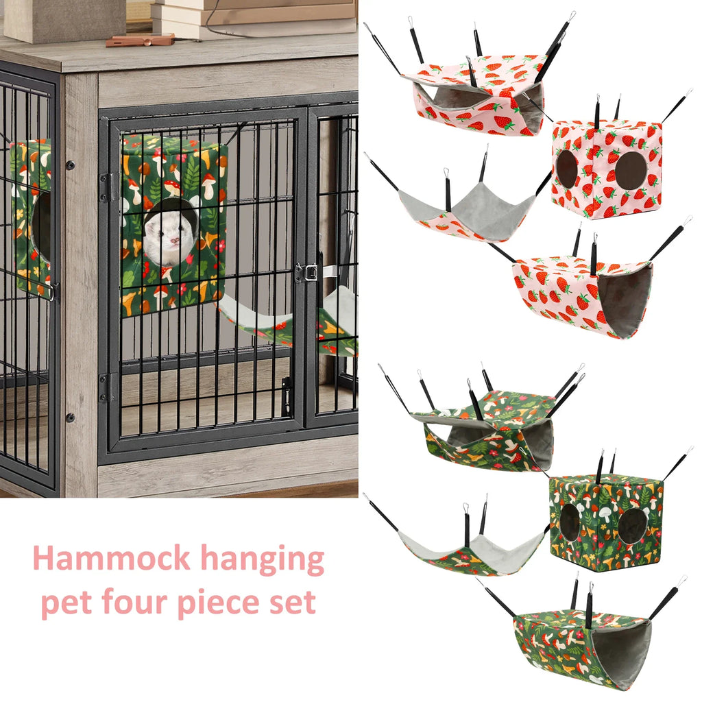4Pcs Hamster Hammock Set Polyester Ferret Rat Hammock Set Soft Comfortable Hanging Guinea Pig Hideout Bed Small Pet Supplies