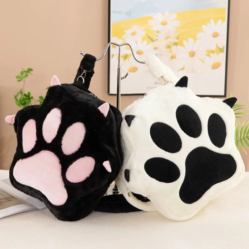 Kawaii White Puppy Cat Paw Plush Backpack Adjustable Straps Funny Dog Big Capacity Soft Stuffed Animals Bags for Girls Women