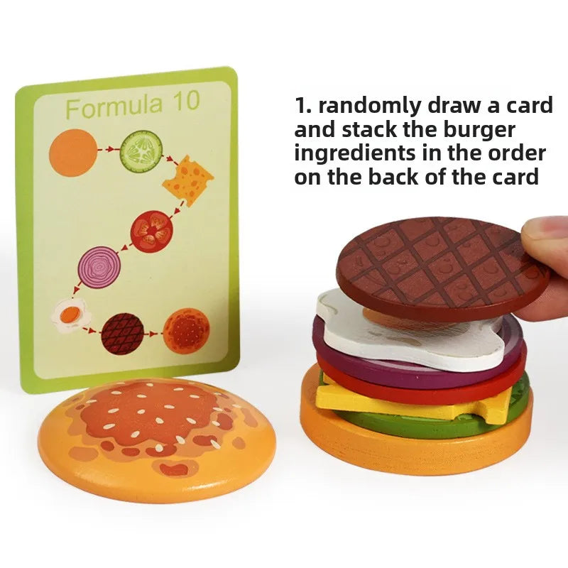 Montessori Wooden Burger Stacking Toys for Toddlers Kids Preschool Educational Toys Play Food Matching Birthday Toy For Kids
