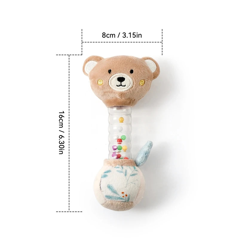 0-12Baby Bear Rattle Early Learning Educational Toy Sensory Soothing Soft Plush Animal Rattle for Crib Handheld Baby Toy Toddler