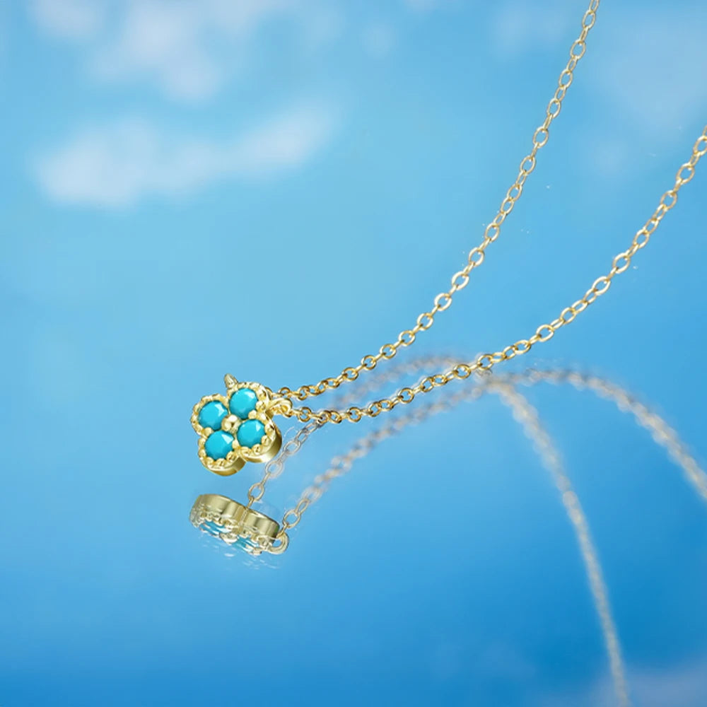Aide Plata Real 925 Sterling Silver Lucky Lady Necklace European And American Four-leaf Clover Chain Necklace Turquoise Necklace