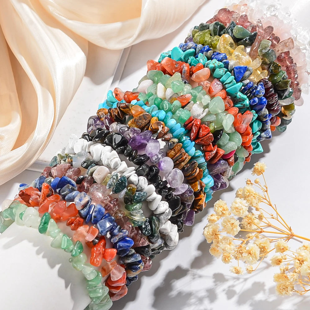5/10/20pcs Random Women's Gravel Bracelet Set Natural Colored Gravel Bead Bracelet Irregular Bracelet Spiritual Elastic Bead