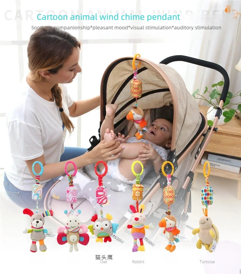 Baby Sensory Hanging Rattles Soft Learning Toy Plush Animals Stroller Infant Car Bed Crib with Teether for Babies Toddlers