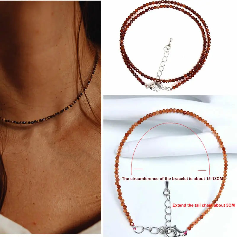 2024 New Boho 2mm Natural Stone Crystal quartz Necklace Bracelet Small Chain Ladies Fashion Accessories Charm Jewelry Accessorie