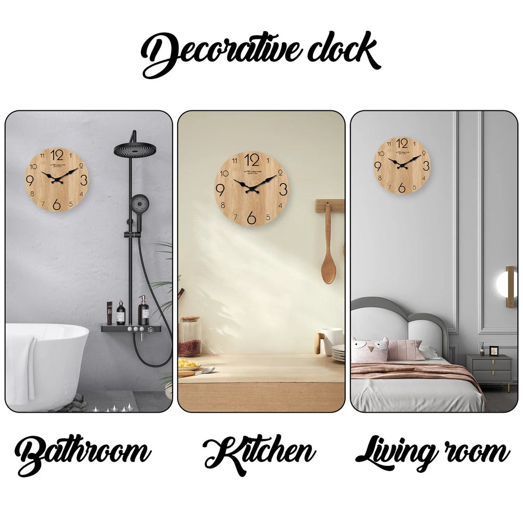 Modern Wood Grain Texture Pattern Wooden Wall Clock 10-16inch , No Second Hand Design, Silent Without Ticking, Battery Powered, Suitable for Living Room, Bedroom, Kitchen, Home Decoration, Silent Quartz Clock, Holiday Gift, M