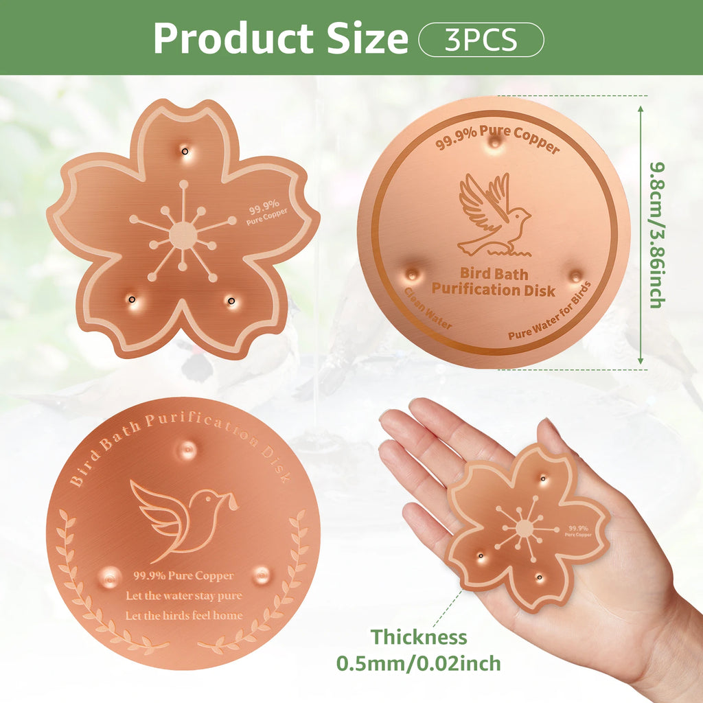 2/3Pcs Copper Bird Bath Purification Disk Garden Outdoor Feeder Tray Cleaner Bird Bath Water Fountain Fishpond Lawn
