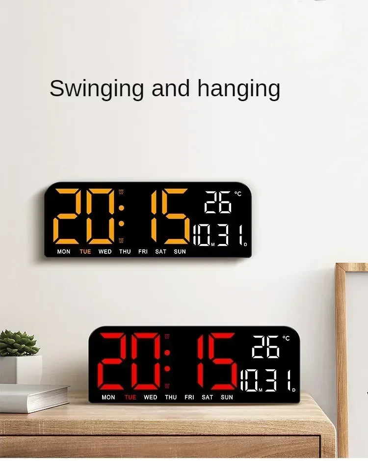 Large LED Digital Wall Clock Temperature Date Week Display Countdown Table Clock Brightness Adjustment Two Alarm 12/24h Clock