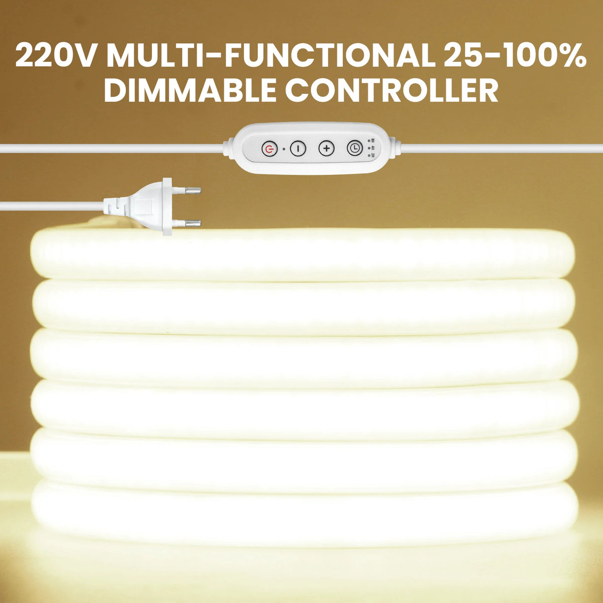 Dimmable Switch 220V COB LED Strip Neon Light Dimmer Power Kit Waterproof 3000K 4000K 6000K 288LED Kitchen Room Decor Flex Lamp