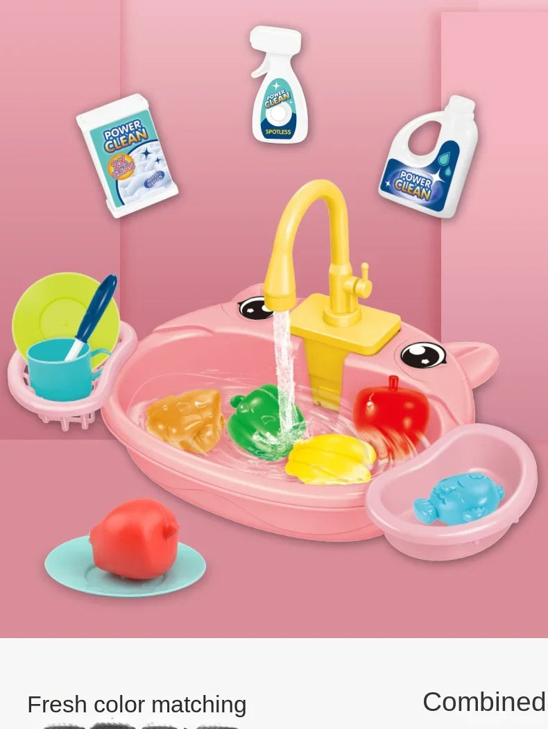 Children's Play Kitchen Toys Water Pretend Play House Kids Can Drain Wash Basin Sink Kids Kitchen Set Toy for Boys Girls Gifts