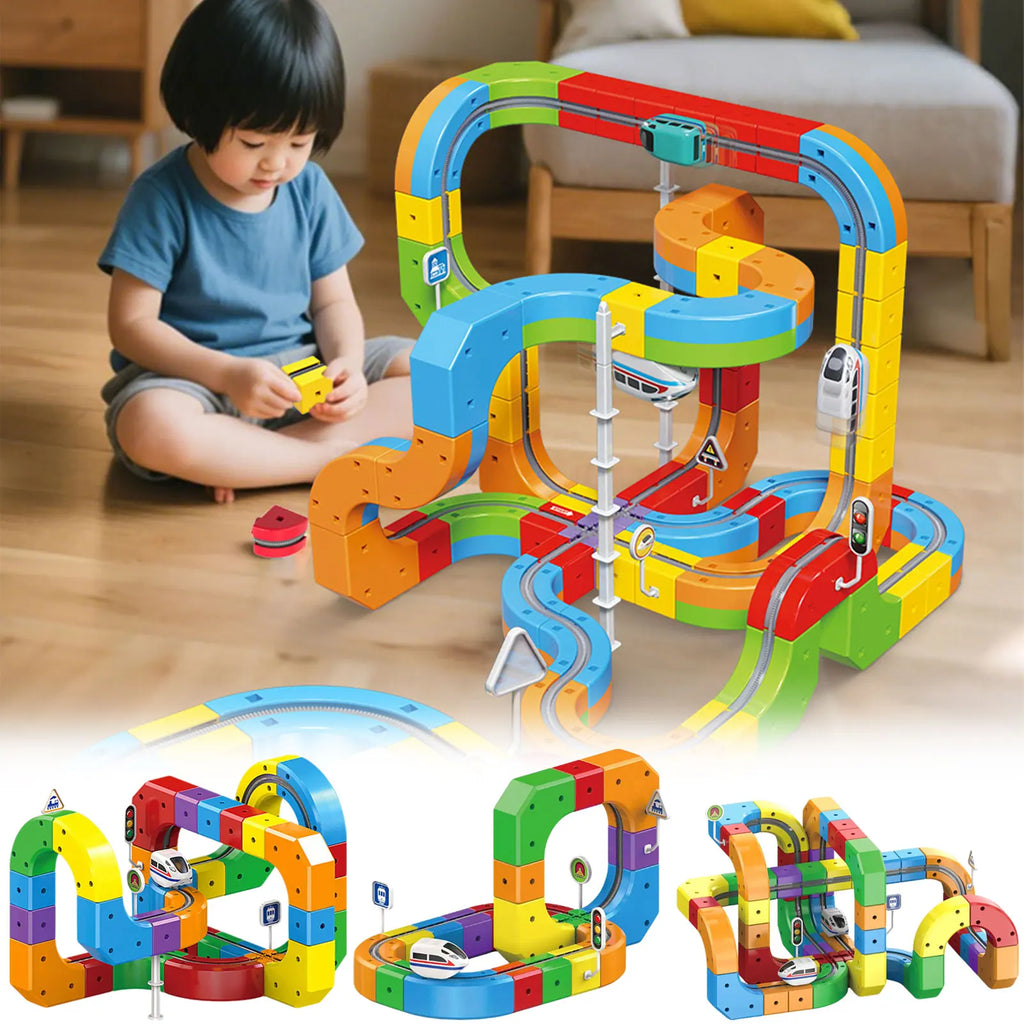Electric Trains Set Flexible Race Track for Kids 123pcs Car Track for Toddlers 3-5 Building Toy STEM Learning Kit