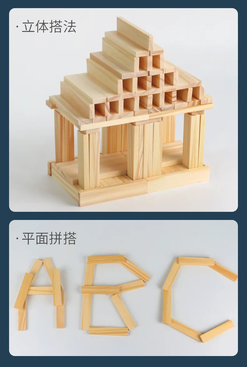100PCS Classic Wooden Building Block Construction Kit Stacking Balance High Block Montessori Puzzle Toy GIft for Toddler Kid