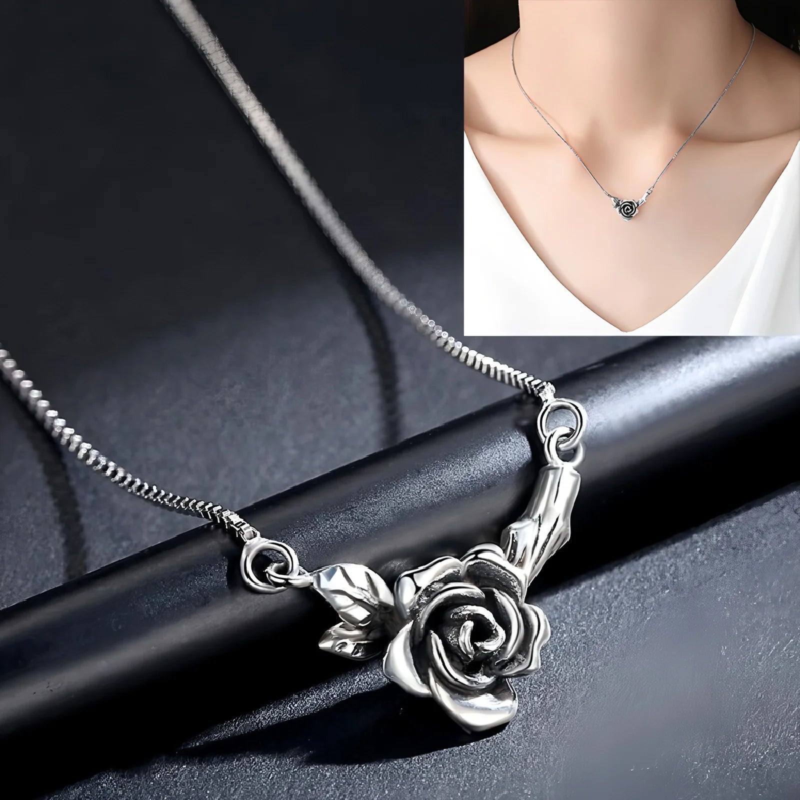 PANJBJ 925 Sterling Silver Onyx Necklace for Women Girl Concise Individuality Fashion Jewelry Birthday Gift Dropshipping