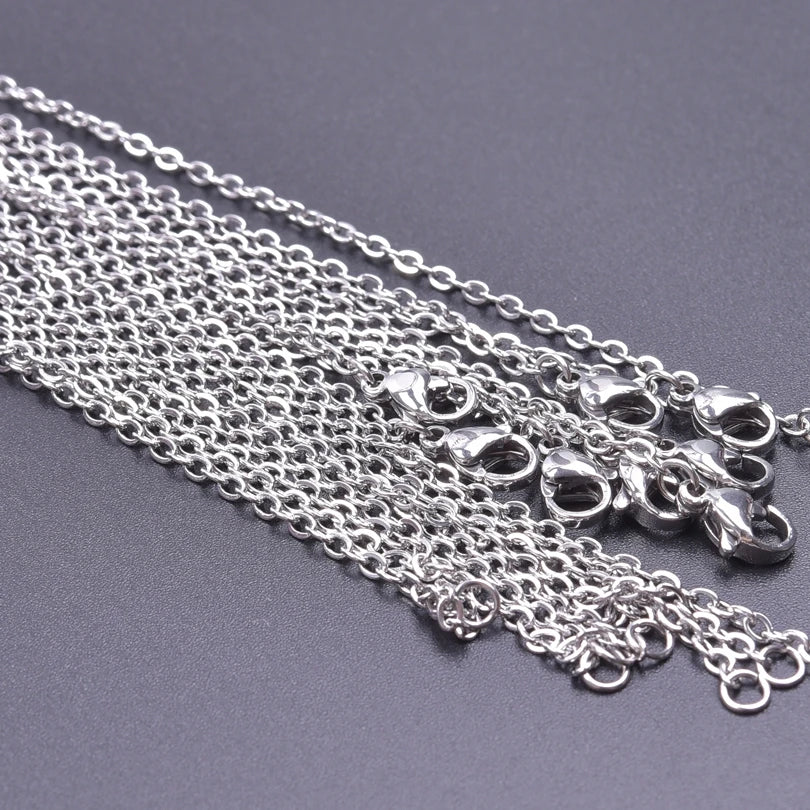 50/60cm Wholesale Stainless Steel Rolo Link Chain Necklaces For Women Men Accessories 10/20/30pcs/Lot Metal Necklace DIY Jewelry