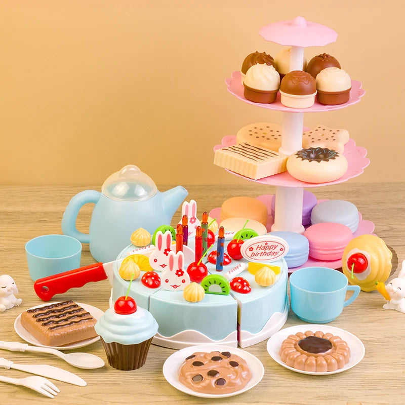 Girl Toy Cake DIY Minature Food Tea Set Simulation Pretend Play Kitchen Kid Cut Game Education Children Toys For 3 Year Birthday