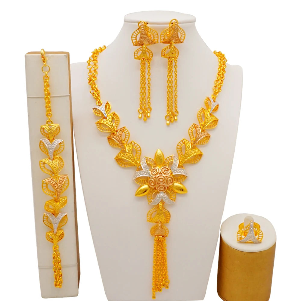Ethiopian Fashion Women's Jewelry Set African Wedding Jewelry Set Necklace, Bracelet, Earrings, and Ring Set